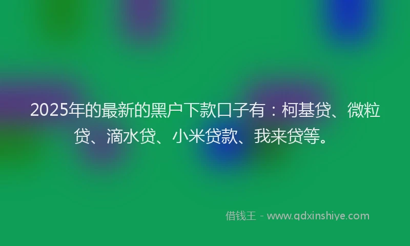 2025年的最新的黑户下款口子有：柯基贷、微粒贷、滴水贷、小米贷款、我来贷等。