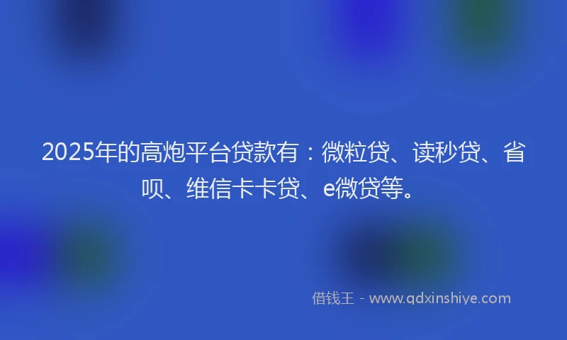 2025年的高炮平台贷款有：微粒贷、读秒贷、省呗、维信卡卡贷、e微贷等。
