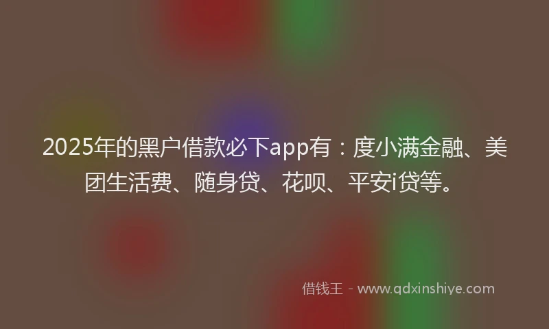 2025年的黑户借款必下app有：度小满金融、美团生活费、随身贷、花呗、平安i贷等。