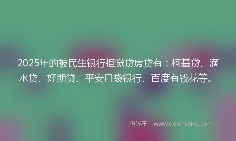 2025年的被民生银行拒觉贷房贷有：柯基贷、滴水贷、好期贷、平安口袋银行、百度有钱花等。