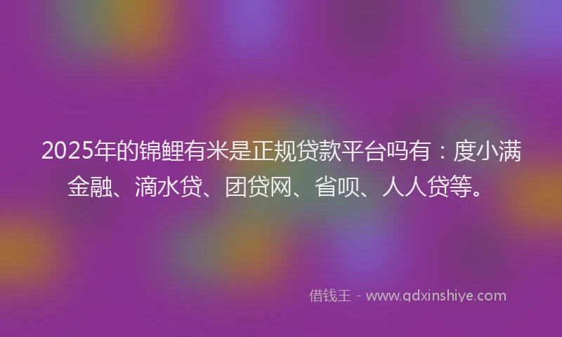 2025年的锦鲤有米是正规贷款平台吗有：度小满金融、滴水贷、团贷网、省呗、人人贷等。