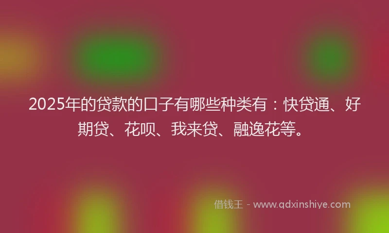 2025年的贷款的口子有哪些种类有：快贷通、好期贷、花呗、我来贷、融逸花等。