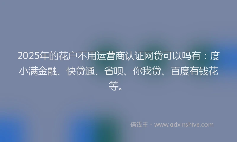 2025年的花户不用运营商认证网贷可以吗有：度小满金融、快贷通、省呗、你我贷、百度有钱花等。