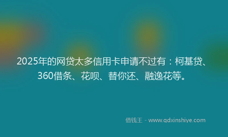 2025年的网贷太多信用卡申请不过有：柯基贷、360借条、花呗、替你还、融逸花等。