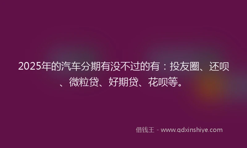 2025年的汽车分期有没不过的有：投友圈、还呗、微粒贷、好期贷、花呗等。