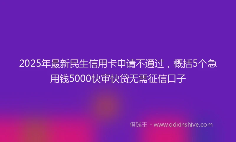 2025年最新民生信用卡申请不通过，概括5个急用钱5000快审快贷无需征信口子