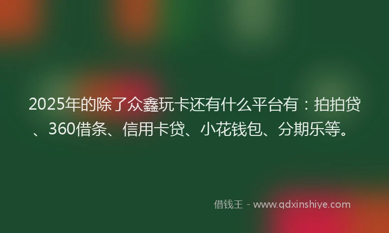 2025年的除了众鑫玩卡还有什么平台有：拍拍贷、360借条、信用卡贷、小花钱包、分期乐等。