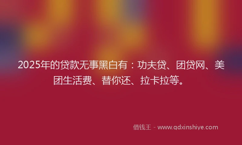 2025年的贷款无事黑白有：功夫贷、团贷网、美团生活费、替你还、拉卡拉等。