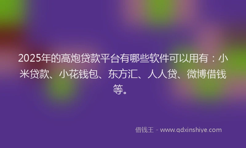 2025年的高炮贷款平台有哪些软件可以用有：小米贷款、小花钱包、东方汇、人人贷、微博借钱等。
