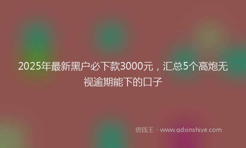 2025年最新黑户必下款3000元，汇总5个高炮无视逾期能下的口子