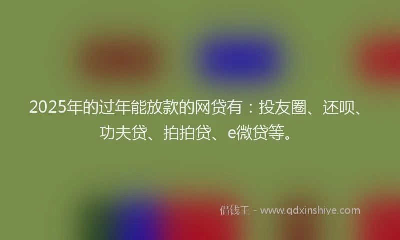 2025年的过年能放款的网贷有：投友圈、还呗、功夫贷、拍拍贷、e微贷等。