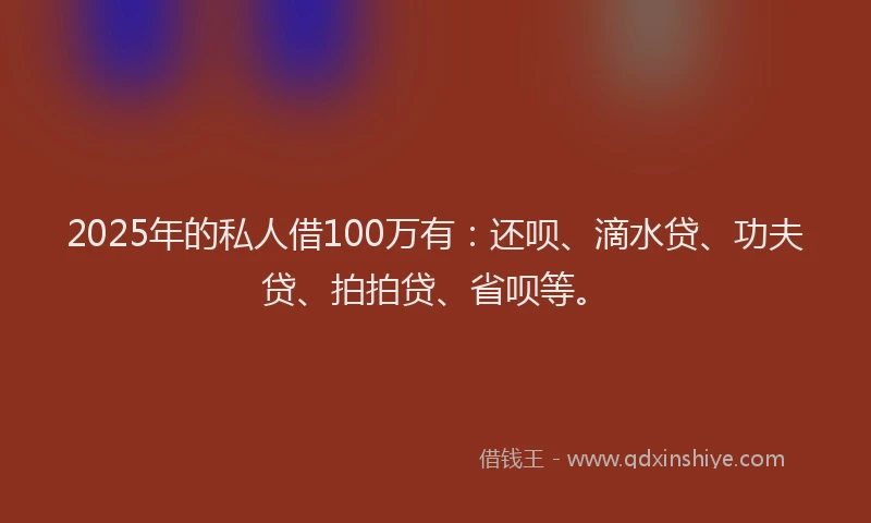 2025年的私人借100万有：还呗、滴水贷、功夫贷、拍拍贷、省呗等。