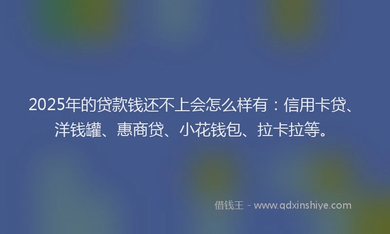 2025年的贷款钱还不上会怎么样有：信用卡贷、洋钱罐、惠商贷、小花钱包、拉卡拉等。