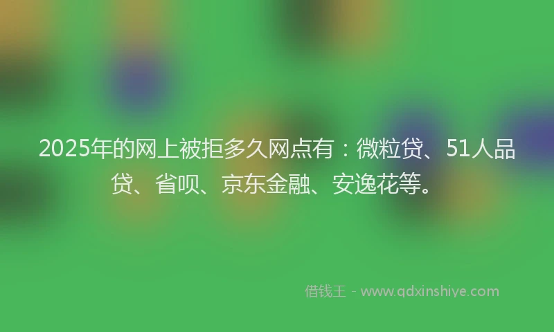 2025年的网上被拒多久网点有：微粒贷、51人品贷、省呗、京东金融、安逸花等。