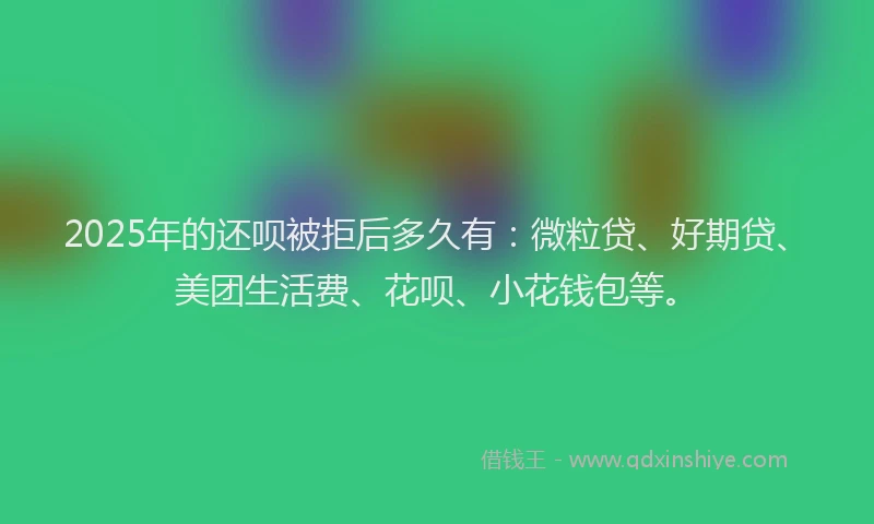 2025年的还呗被拒后多久有：微粒贷、好期贷、美团生活费、花呗、小花钱包等。