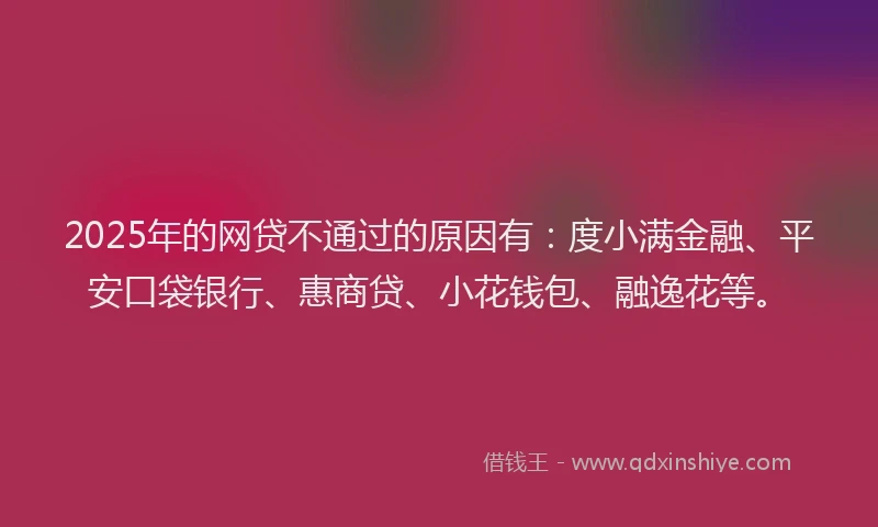 2025年的网贷不通过的原因有：度小满金融、平安口袋银行、惠商贷、小花钱包、融逸花等。
