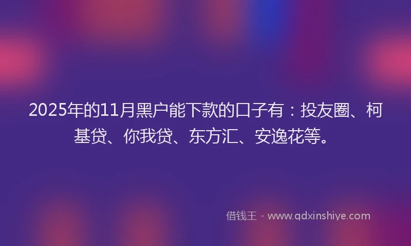 2025年的11月黑户能下款的口子有：投友圈、柯基贷、你我贷、东方汇、安逸花等。