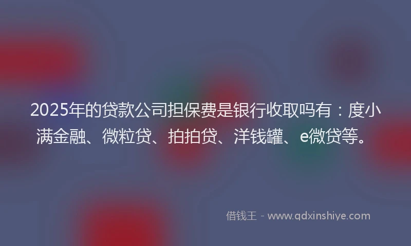 2025年的贷款公司担保费是银行收取吗有：度小满金融、微粒贷、拍拍贷、洋钱罐、e微贷等。