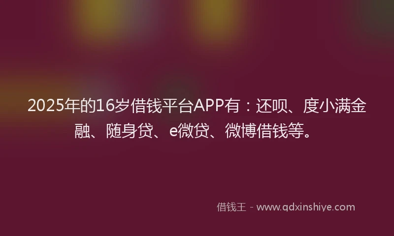2025年的16岁借钱平台APP有：还呗、度小满金融、随身贷、e微贷、微博借钱等。