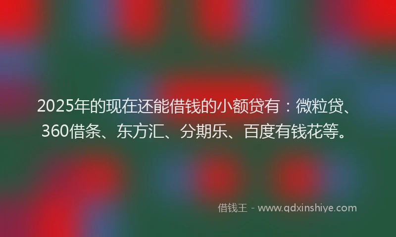 2025年的现在还能借钱的小额贷有：微粒贷、360借条、东方汇、分期乐、百度有钱花等。
