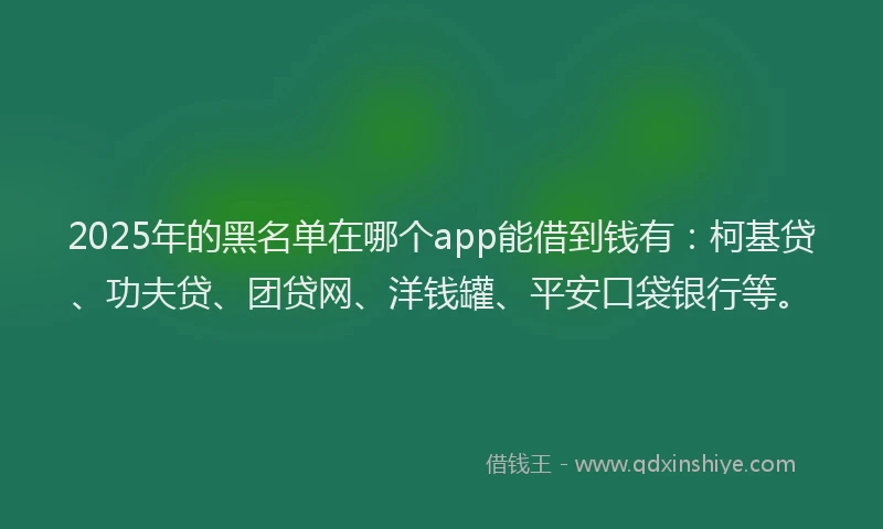 2025年的黑名单在哪个app能借到钱有：柯基贷、功夫贷、团贷网、洋钱罐、平安口袋银行等。