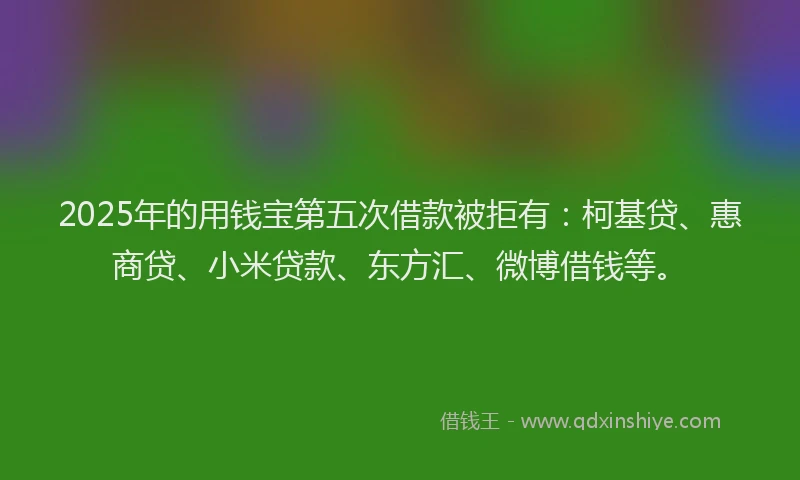 2025年的用钱宝第五次借款被拒有：柯基贷、惠商贷、小米贷款、东方汇、微博借钱等。