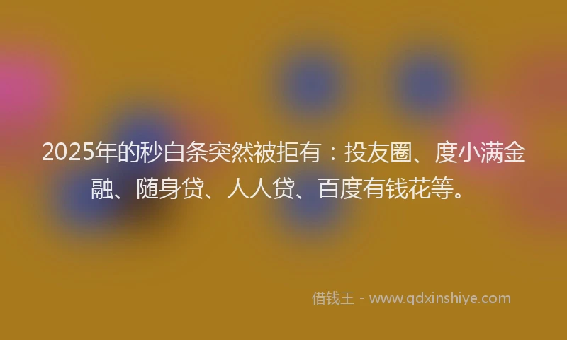 2025年的秒白条突然被拒有：投友圈、度小满金融、随身贷、人人贷、百度有钱花等。