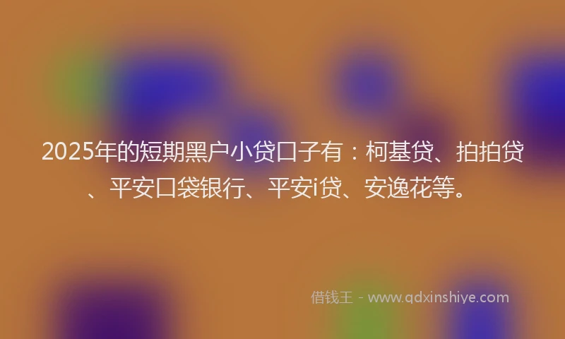 2025年的短期黑户小贷口子有：柯基贷、拍拍贷、平安口袋银行、平安i贷、安逸花等。