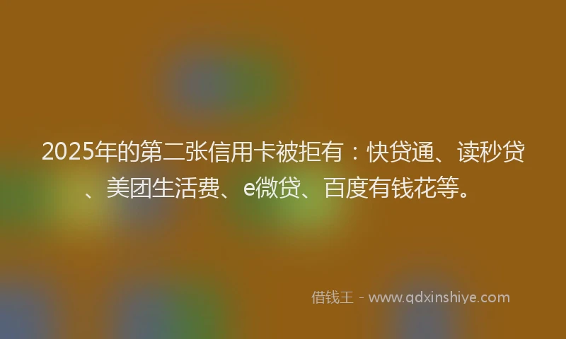 2025年的第二张信用卡被拒有：快贷通、读秒贷、美团生活费、e微贷、百度有钱花等。