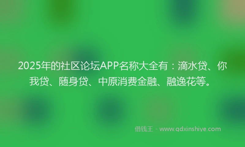 2025年的社区论坛APP名称大全有：滴水贷、你我贷、随身贷、中原消费金融、融逸花等。