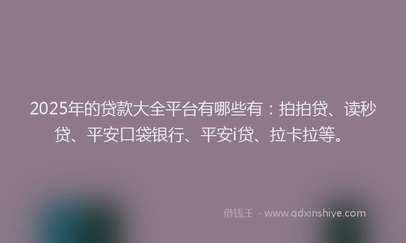 2025年的贷款大全平台有哪些有：拍拍贷、读秒贷、平安口袋银行、平安i贷、拉卡拉等。