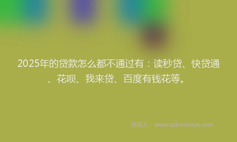 2025年的贷款怎么都不通过有：读秒贷、快贷通、花呗、我来贷、百度有钱花等。