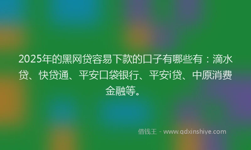 2025年的黑网贷容易下款的口子有哪些有：滴水贷、快贷通、平安口袋银行、平安i贷、中原消费金融等。