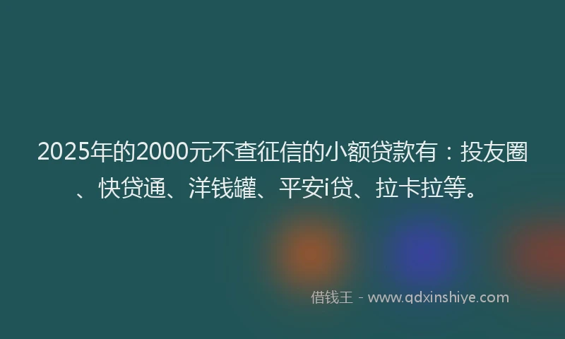 2025年的2000元不查征信的小额贷款有：投友圈、快贷通、洋钱罐、平安i贷、拉卡拉等。