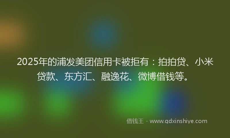 2025年的浦发美团信用卡被拒有：拍拍贷、小米贷款、东方汇、融逸花、微博借钱等。