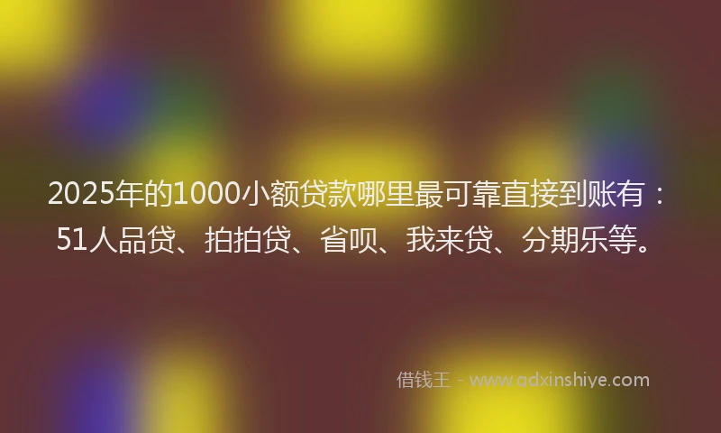 2025年的1000小额贷款哪里最可靠直接到账有：51人品贷、拍拍贷、省呗、我来贷、分期乐等。