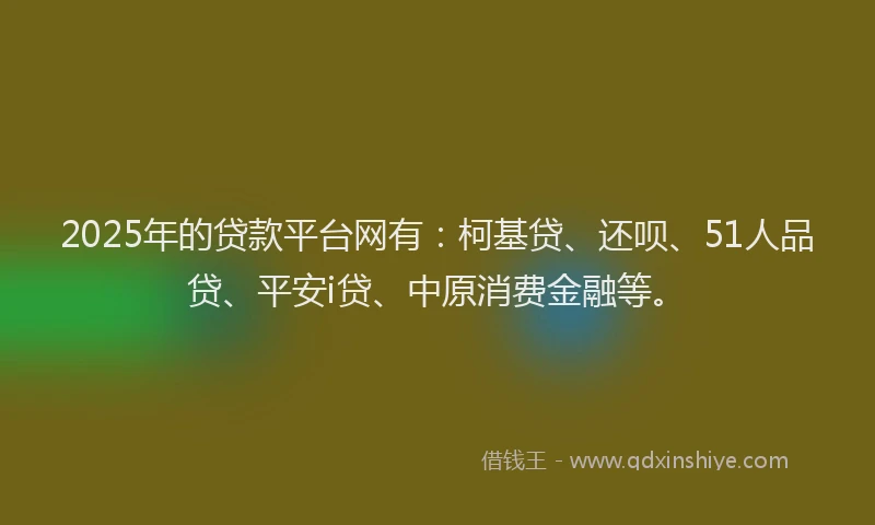 2025年的贷款平台网有：柯基贷、还呗、51人品贷、平安i贷、中原消费金融等。