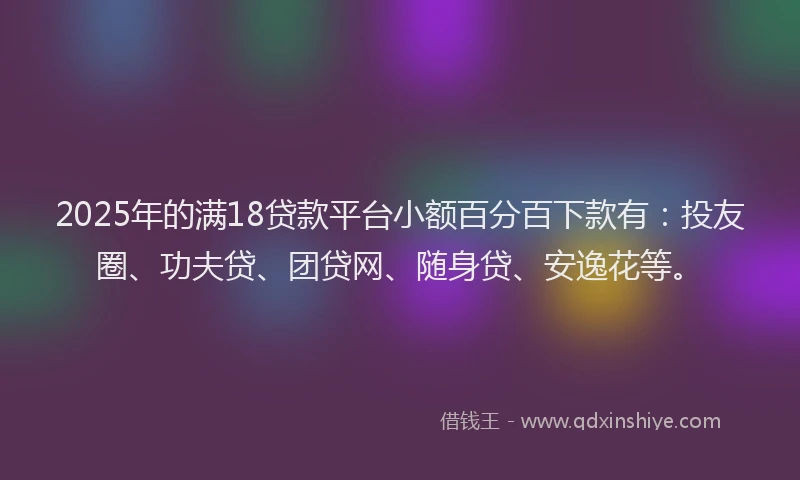 2025年的满18贷款平台小额百分百下款有：投友圈、功夫贷、团贷网、随身贷、安逸花等。