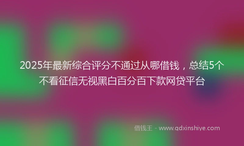 2025年最新综合评分不通过从哪借钱，总结5个不看征信无视黑白百分百下款网贷平台