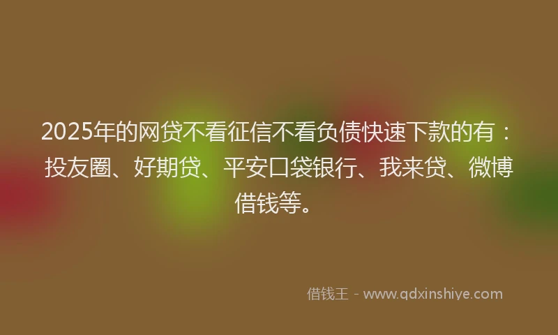 2025年的网贷不看征信不看负债快速下款的有：投友圈、好期贷、平安口袋银行、我来贷、微博借钱等。