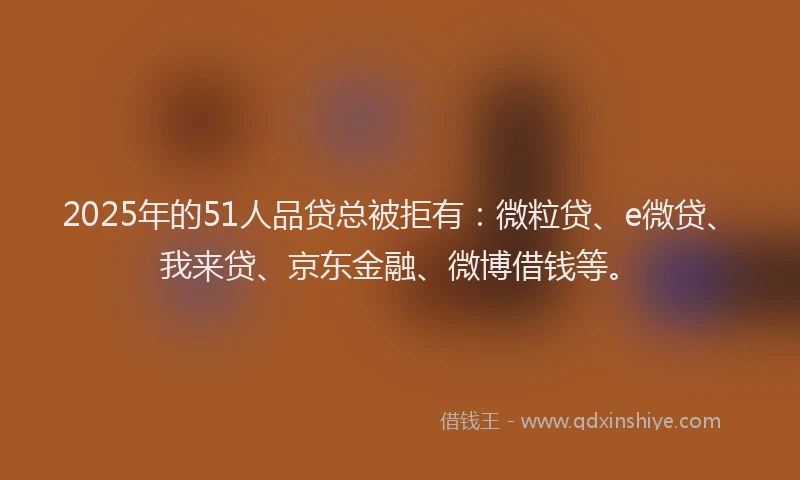 2025年的51人品贷总被拒有：微粒贷、e微贷、我来贷、京东金融、微博借钱等。
