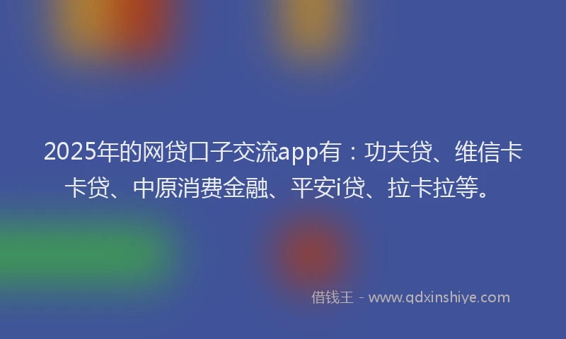 2025年的网贷口子交流app有：功夫贷、维信卡卡贷、中原消费金融、平安i贷、拉卡拉等。