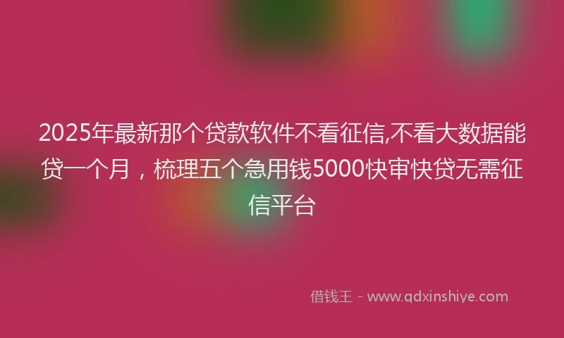 2025年最新那个贷款软件不看征信,不看大数据能贷一个月，梳理五个急用钱5000快审快贷无需征信平台