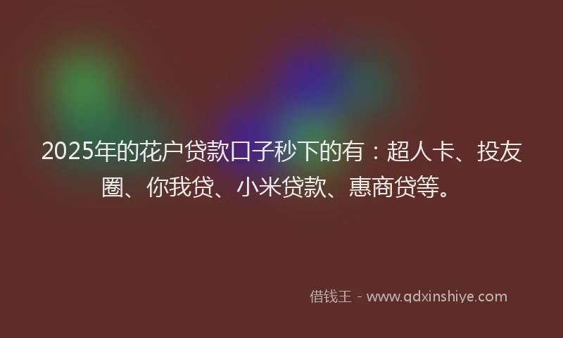 2025年的花户贷款口子秒下的有：超人卡、投友圈、你我贷、小米贷款、惠商贷等。