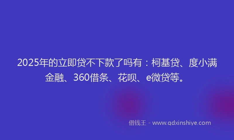 2025年的立即贷不下款了吗有：柯基贷、度小满金融、360借条、花呗、e微贷等。
