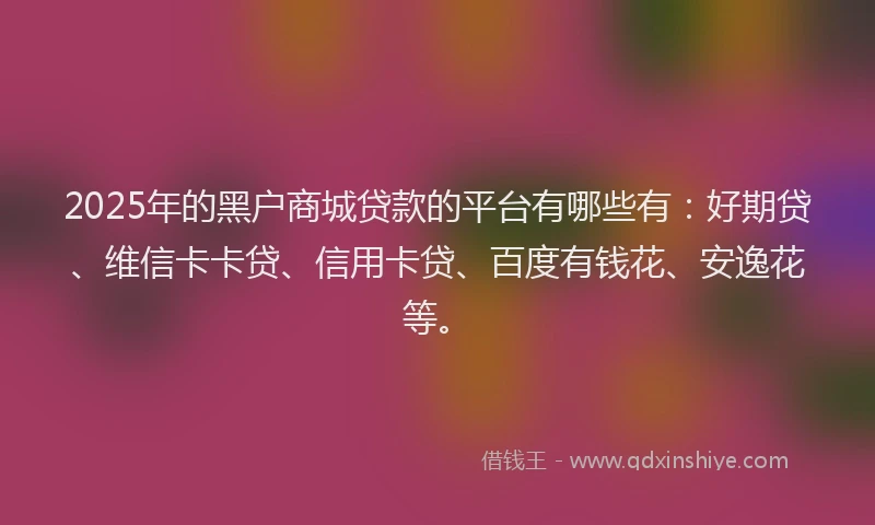 2025年的黑户商城贷款的平台有哪些有：好期贷、维信卡卡贷、信用卡贷、百度有钱花、安逸花等。