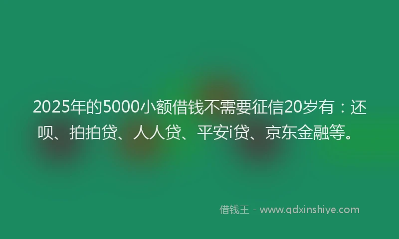 2025年的5000小额借钱不需要征信20岁有：还呗、拍拍贷、人人贷、平安i贷、京东金融等。