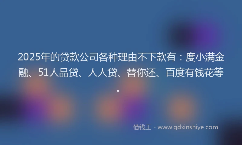 2025年的贷款公司各种理由不下款有：度小满金融、51人品贷、人人贷、替你还、百度有钱花等。