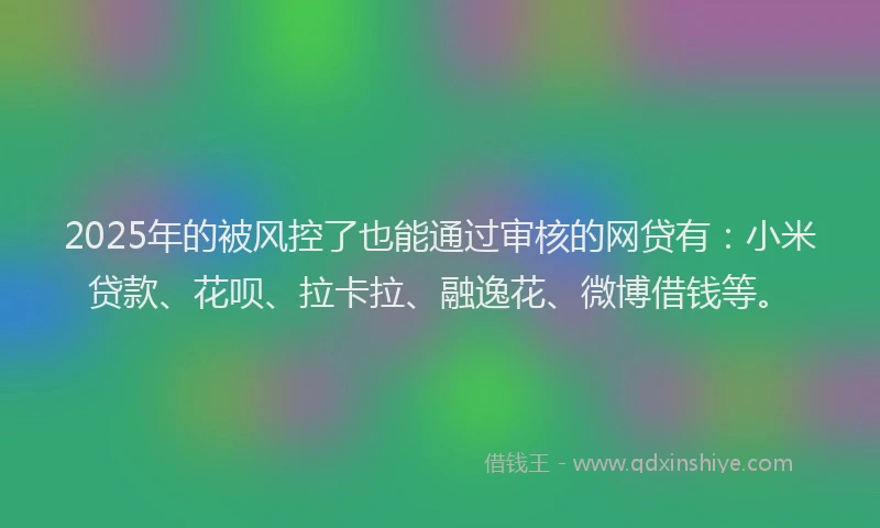 2025年的被风控了也能通过审核的网贷有：小米贷款、花呗、拉卡拉、融逸花、微博借钱等。