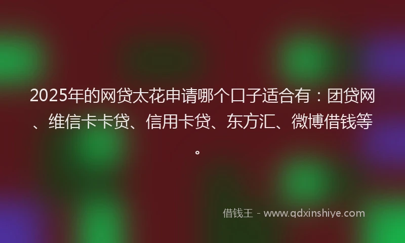 2025年的网贷太花申请哪个口子适合有：团贷网、维信卡卡贷、信用卡贷、东方汇、微博借钱等。
